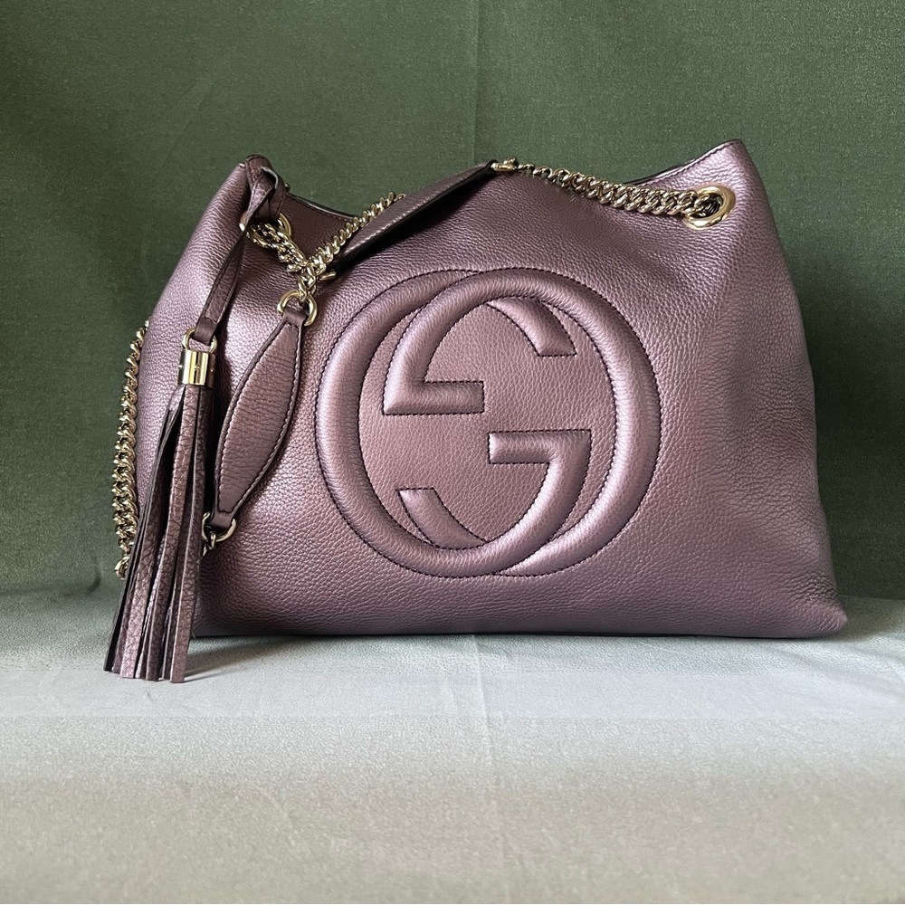 Gucci Metallic Purple Leather Soho Chain Tote